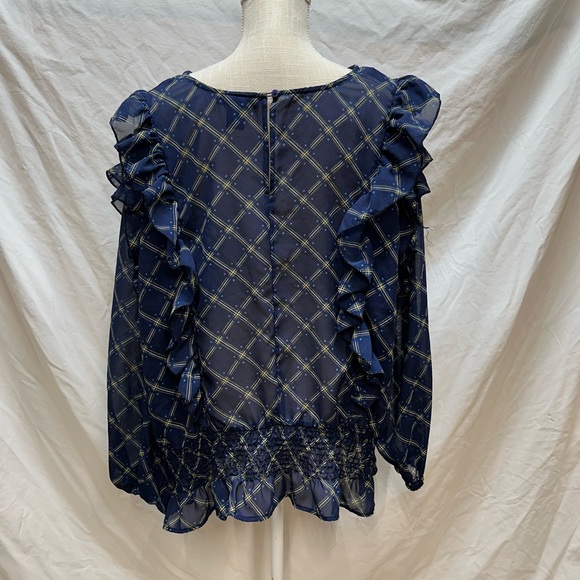 Ashley Stewart Blue and Yellow Sheer Long Sleeve Blouse Size 26/28 - Picture 8 of 12
